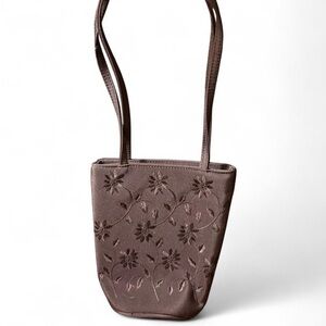 Mini black floral embroidered shoulder bag